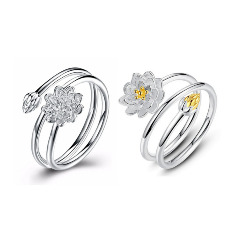Double Lotus Flower Charm Ring