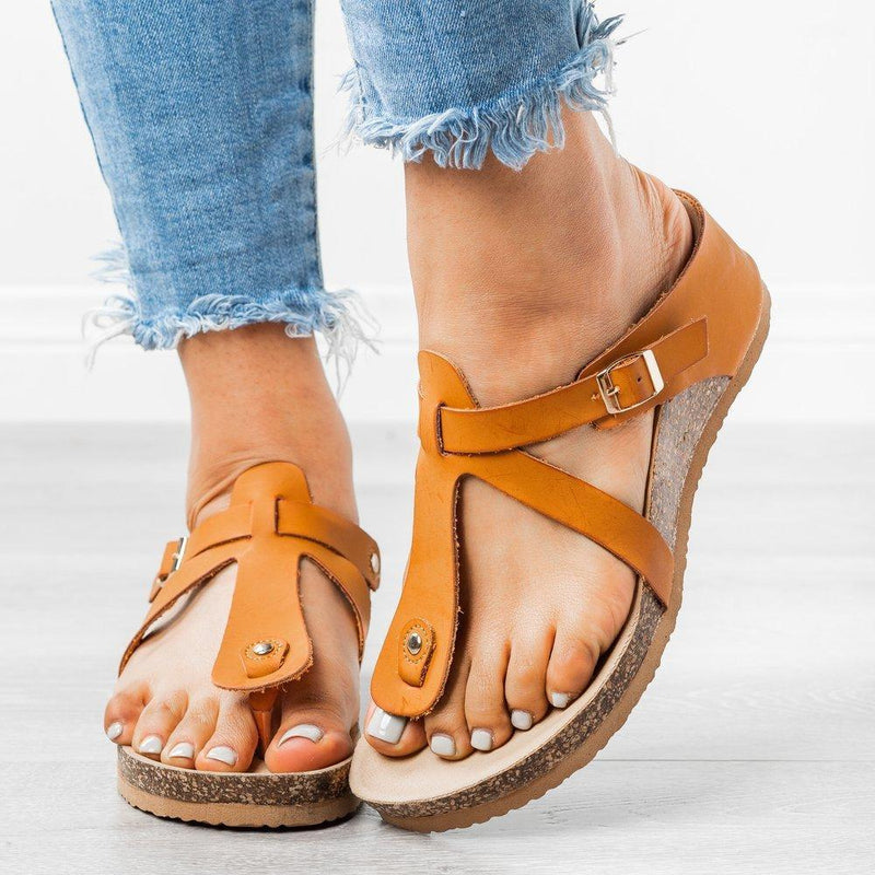 Sandals Pu Wedge Heel Summer Slippers