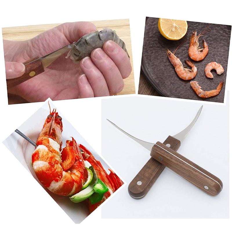 Stainless steel shrimp tool with wooden handle