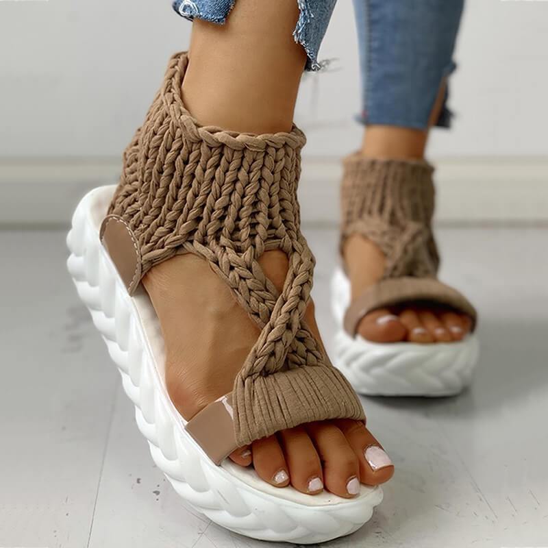 Woven fabric thick sole sandals